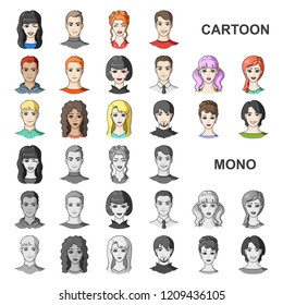 Avatar and face cartoon icons in set collection for design. A person appearance vector symbol stock web illustration.