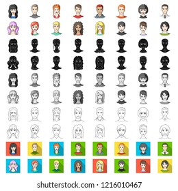 Avatar and face cartoon icons in set collection for design. A person appearance vector symbol stock web illustration.