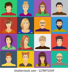 Avatar and face cartoon icons in set collection for design. A person's appearance vector symbol stock web illustration.