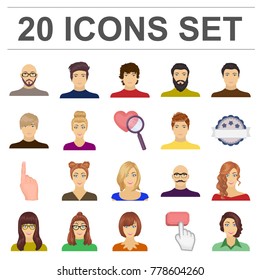Avatar and face cartoon icons in set collection for design. A person's appearance vector symbol stock web illustration.