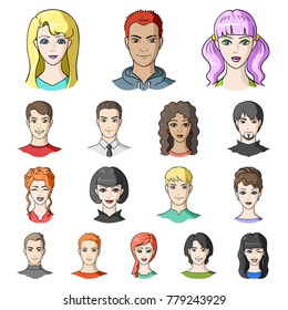 Avatar and face cartoon icons in set collection for design. A person's appearance vector symbol stock web illustration.