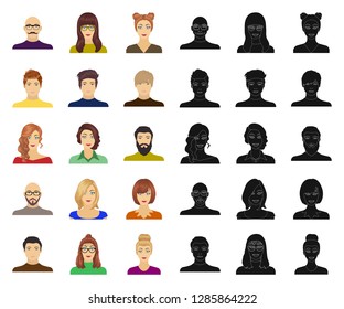 Avatar and face cartoon,black icons in set collection for design. A person's appearance vector symbol stock web illustration.