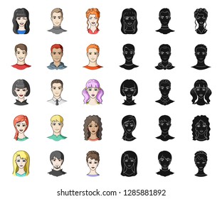 Avatar and face cartoon,black icons in set collection for design. A person's appearance vector symbol stock web illustration.