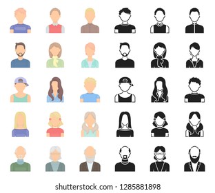 Avatar and face cartoon,black icons in set collection for design. A person's appearance vector symbol stock web illustration.