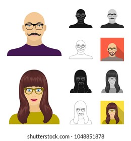 Avatar and face cartoon,black,flat,monochrome,outline icons in set collection for design. A person appearance vector symbol stock web illustration.