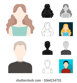 Avatar and face cartoon,black,flat,monochrome,outline icons in set collection for design. A person appearance vector symbol stock web illustration.