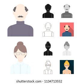 Avatar and face cartoon,black,flat,monochrome,outline icons in set collection for design. A person appearance vector symbol stock web illustration.
