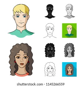 Avatar and face cartoon,black,flat,monochrome,outline icons in set collection for design. A person appearance vector symbol stock web illustration.