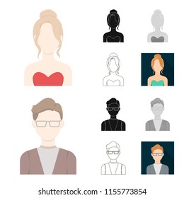 Avatar and face cartoon,black,flat,monochrome,outline icons in set collection for design. A person appearance vector symbol stock web illustration.