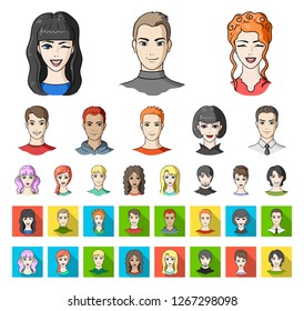 Avatar and face cartoon,flat icons in set collection for design. A person's appearance vector symbol stock web illustration.