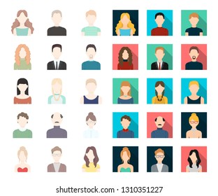 Avatar and face cartoon,flat icons in set collection for design. A person's appearance vector symbol stock web illustration.