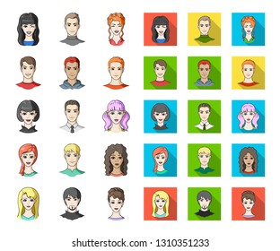 Avatar and face cartoon,flat icons in set collection for design. A person's appearance vector symbol stock web illustration.