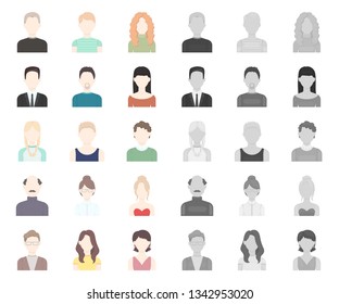 Avatar and face cartoon,mono icons in set collection for design. A person appearance vector symbol stock web illustration.