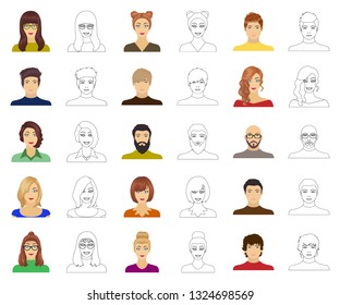 Avatar and face cartoon,outline icons in set collection for design. A person's appearance vector symbol stock web illustration.