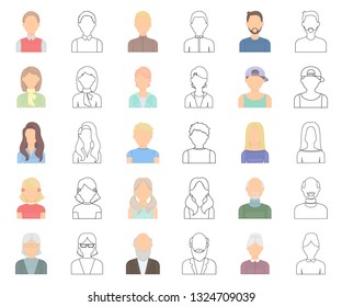 Avatar and face cartoon,outline icons in set collection for design. A person's appearance vector symbol stock web illustration.