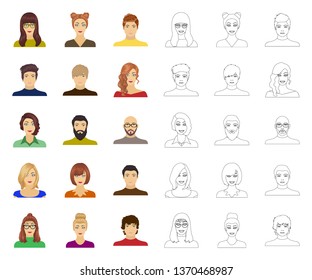 Avatar and face cartoon,outline icons in set collection for design. A person's appearance vector symbol stock web illustration.