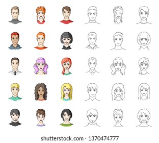 Avatar and face cartoon,outline icons in set collection for design. A person's appearance vector symbol stock web illustration.