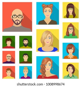 Avatar and face flat icons in set collection for design. A person's appearance vector symbol stock web illustration.