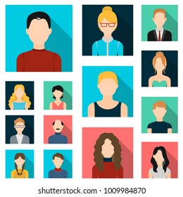 Avatar and face flat icons in set collection for design. A person's appearance vector symbol stock web illustration.
