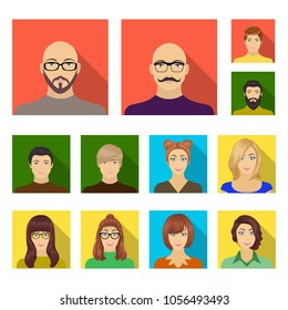 Avatar and face flat icons in set collection for design. A person appearance vector symbol stock web illustration.