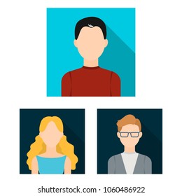 Avatar and face flat icons in set collection for design. A person appearance vector symbol stock web illustration.