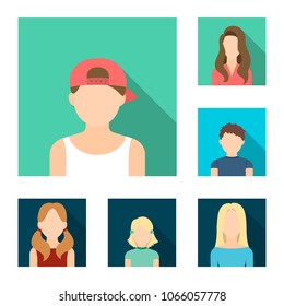 Avatar and face flat icons in set collection for design. A person appearance vector symbol stock web illustration.