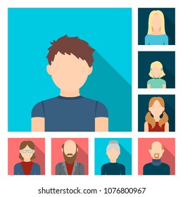 Avatar and face flat icons in set collection for design. A person appearance vector symbol stock web illustration.