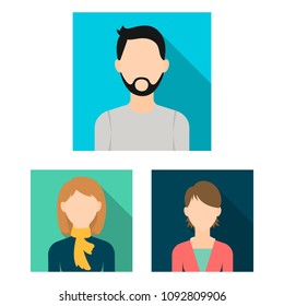 Avatar and face flat icons in set collection for design. A person appearance vector symbol stock web illustration.