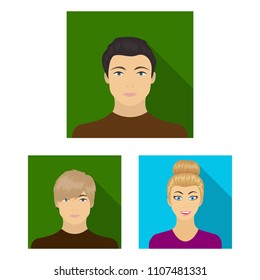 Avatar and face flat icons in set collection for design. A person appearance vector symbol stock web illustration.