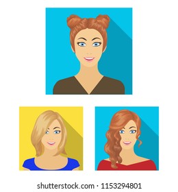 Avatar and face flat icons in set collection for design. A person appearance vector symbol stock web illustration.