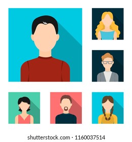 Avatar and face flat icons in set collection for design. A person appearance vector symbol stock web illustration.