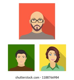 Avatar and face flat icons in set collection for design. A person s appearance vector symbol stock web illustration.