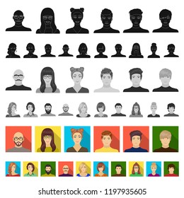 Avatar and face flat icons in set collection for design. A person s appearance vector symbol stock web illustration.