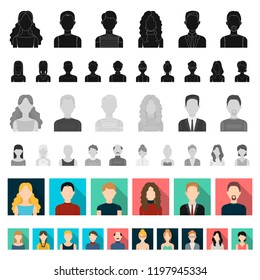 Avatar and face flat icons in set collection for design. A person's appearance vector symbol stock web illustration.