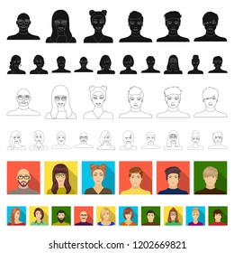 Avatar and face flat icons in set collection for design. A person appearance vector symbol stock web illustration.