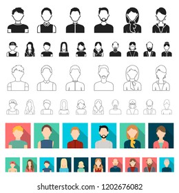 Avatar and face flat icons in set collection for design. A person appearance vector symbol stock web illustration.