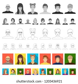 Avatar and face flat icons in set collection for design. A person appearance vector symbol stock web illustration.