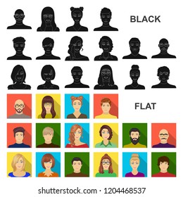 Avatar and face flat icons in set collection for design. A person appearance vector symbol stock web illustration.