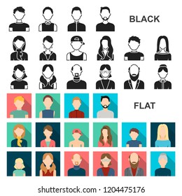 Avatar and face flat icons in set collection for design. A person appearance vector symbol stock web illustration.