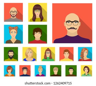 Avatar and face flat icons in set collection for design. A person's appearance vector symbol stock web illustration.