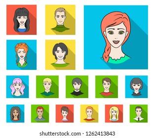 Avatar and face flat icons in set collection for design. A person's appearance vector symbol stock web illustration.