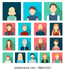 Avatar and face flat icons in set collection for design. A person's appearance vector symbol stock web illustration.