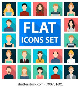 Avatar and face flat icons in set collection for design. A person's appearance vector symbol stock web illustration.