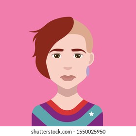 Avatar face with hair and eyebrow - Vector
