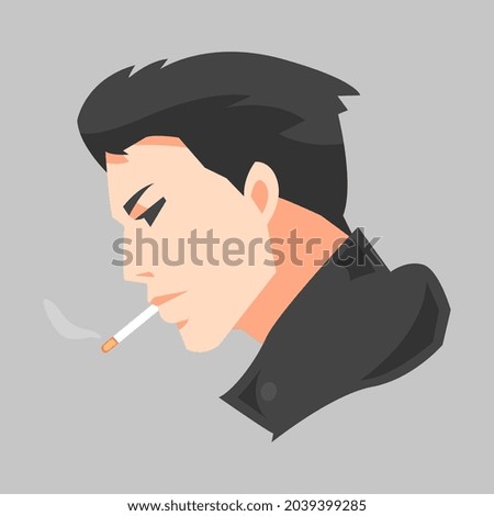 avatar face of a handsome man smoking. isolated on a gray background. suitable for lifestyle themes, youth, smoking, portraits etc. flat vector designs.