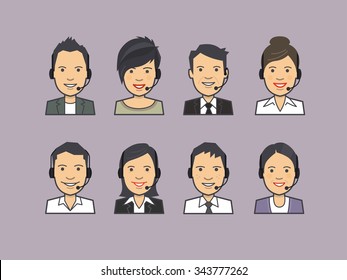 Avatar face icon. Call center or customer service operator with headset