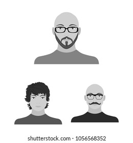Avatar and face monochrome icons in set collection for design. A person appearance vector symbol stock web illustration.