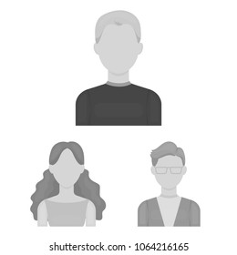 Avatar and face monochrome icons in set collection for design. A person appearance vector symbol stock web illustration.