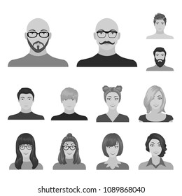 Avatar and face monochrome icons in set collection for design. A person appearance vector symbol stock web illustration.