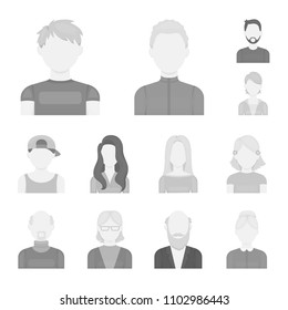 Avatar and face monochrome icons in set collection for design. A person appearance vector symbol stock web illustration.